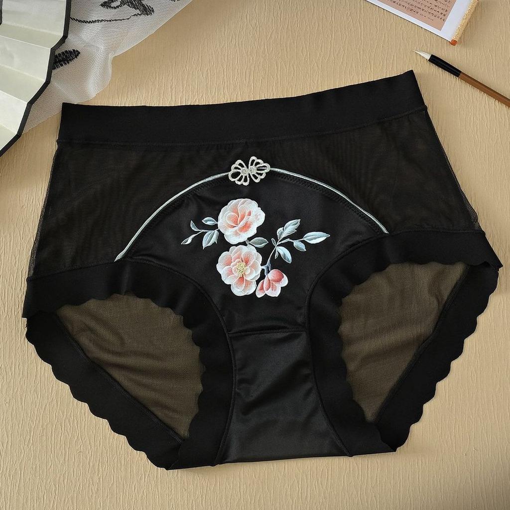 Летние традиционные китайские вышитые трусики с высокой талией, сетчатые трусы, кружевные трусы с утягивающим эффектом, женское сексуальное нижнее белье