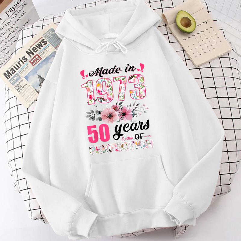 (Unisex Hoodie)Модный осенне-зимний свитер 1973 года с принтом «50 лет совершенства» унисекс и женский пуловер