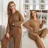 Women’s Sleep Lounge 2 Piece Pajamas Set Round Neck Long Sleeves Shirts Jogger Pants Autumn Spring Sleeping Suit Brown Casual Loose Wear