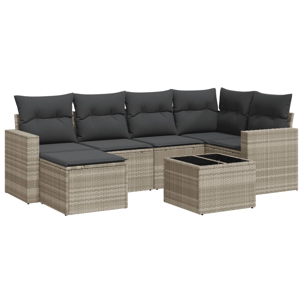 7 Piece Garden Sofa Set with Cushions Light Grey Poly Rattan