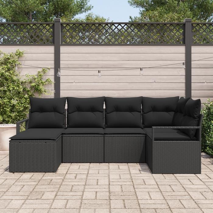 Ensemble de canapés de jardin vidaXL 6 pièces avec coussins noir poly rotin, Canapé jardin 2 places vidaXL avec rangement 3355122