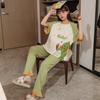2025 Spring/Summer Women's Cotton Pullover Pajama Set - Short Sleeve Top with Long Pants