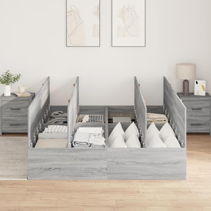 Cadre de lit de rangement vidaXL Gris Sonoma 140x200 cm 3335378