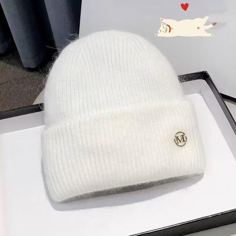 Зимняя вязаная шерстяная шапка 2024 года с бархатной подкладкой — теплые, модные и универсальные наушники для большой окружности головы