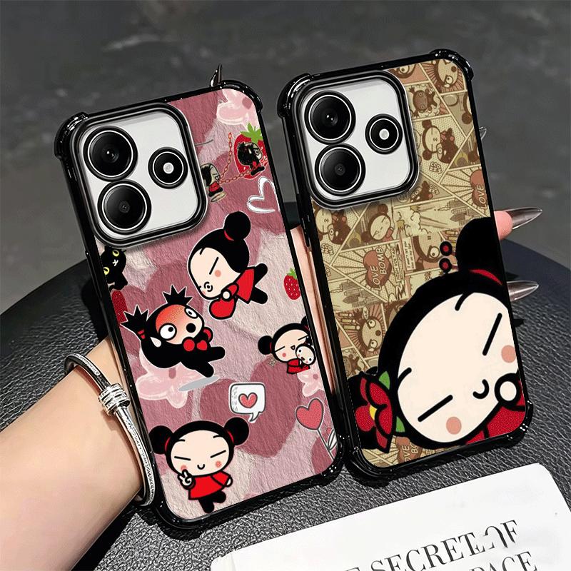 Cartoon Cute Pucca Garu Plating Phone Case For Xiaomi Redmi Note 14 15 Pro Plus 13 12 11 11S 11T 10 9S 9 5G Anti-Fall Airabag Co