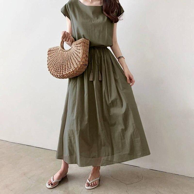 Свободное хлопковое летнее платье, женское вечернее винтажное длинное платье, женские повседневные пляжные женские платья с коротким рукавом 15301