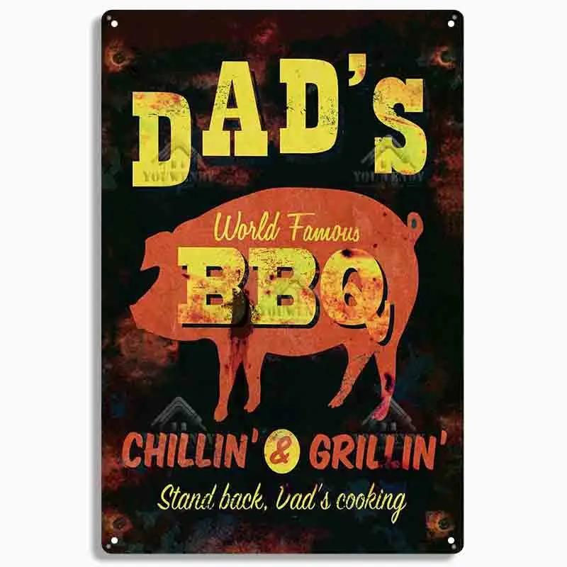 Ретро Металлические жестяные таблички DADS BBQ Декоративная табличка Настенный декор для Барбекю Бара Паба Кухни Зоны для вечеринок Винтажная металлическая пластина