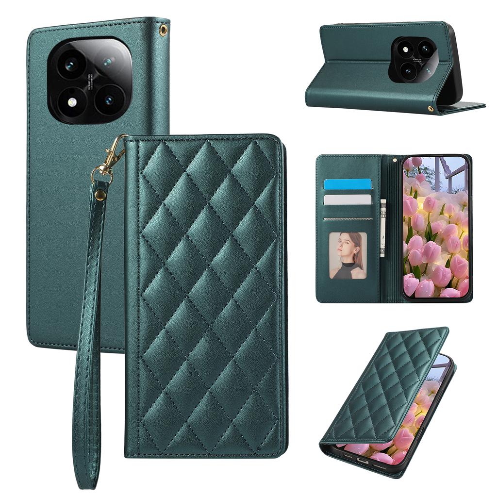 Phone Case For Xiaomi Redmi Note 14 Pro 5G/Note 14 Pro+ 5G/Poco X7 5G ,RFID Blocking Wallet Stand Rhombus Leather Cover with Wrist Strap