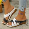New Women's One-Strap Sandals Versatile Color-Block Fish-Mouth Thick-Soled Wedge Slippers