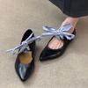 Sheepskin Version~ Retro Pointed Head Bow Ballet Single Shoes Lace-up Low-heeled Mary Jane Shoes Light Mouth Temperament Flats