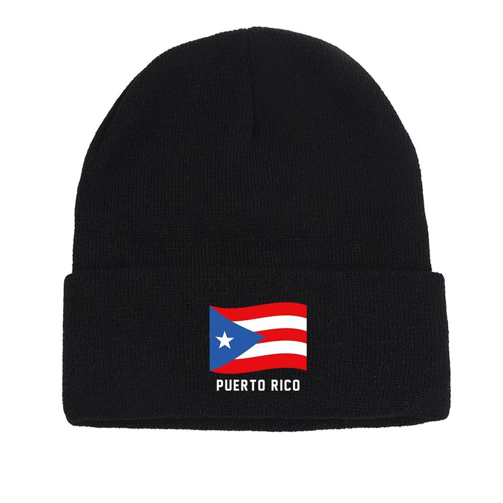 Flag of Puerto Rico Warm Knitted Cap Beanie, Patriotic Skullies Beanies Winter Candy Color Leisure Bobble Hat Knitted Hat Beanie