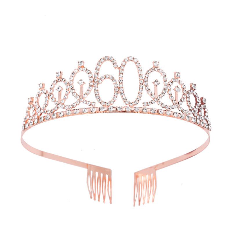 Birthday Party Crown Headband Rhinestone Crown Hair Accessories First Year Number Birthday Cake Ornaments Alloy Headband