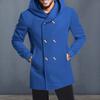 Men Jacket Hooded Long Sleeve Double Breasted Windbreaker with Pockets Solid Color Slim Fit Casual Outwear