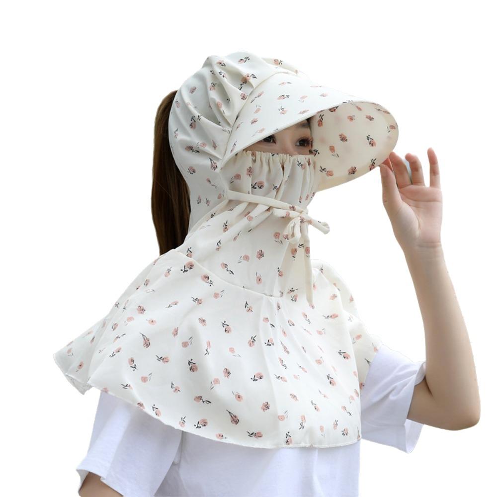 Anti-uv Sun Protection Hat Flower Bucket Hat with Mask Breathable Tea Picking Cap Ladies