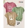2026 3 Pack Harmony Between Man And Nature Yoga Print Women Short Sleeve T Shirts Casual Sports Holiday Tops Summer Autumn Tees