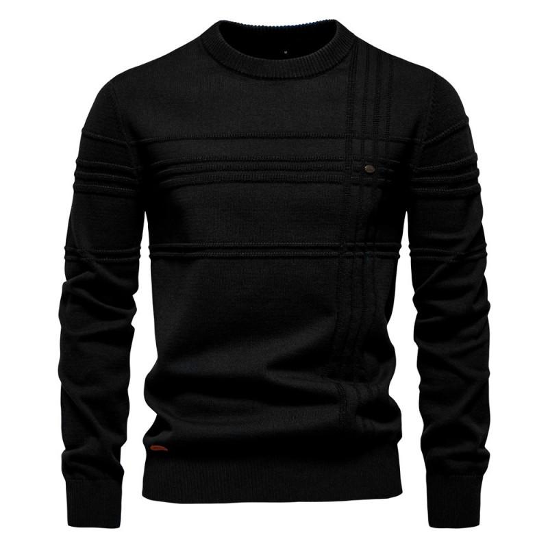 Mens Cotton Pullover Sweater Round Neck Solid Color Slim Fit Winter European Size High Quality