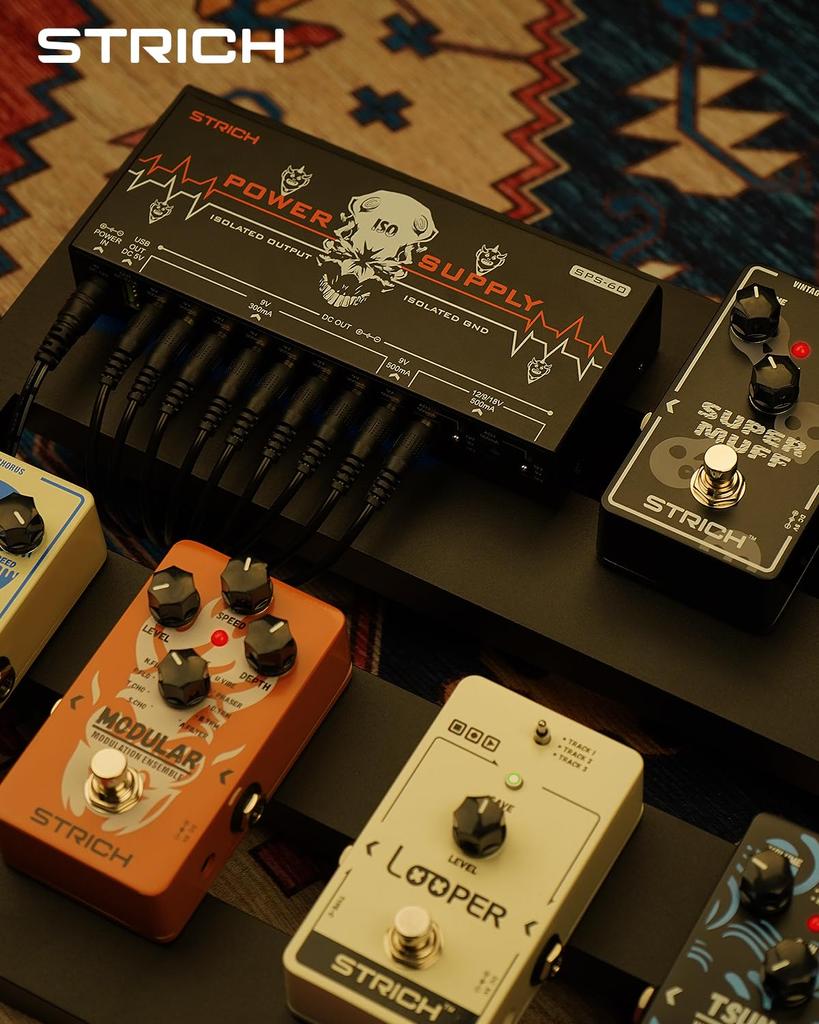 STRICH Guitar Pedal Power Supply 10 Completely Separate Pedal Board Power Supply DC Output High Power and High Current Effect Pedal Noiseless SPS-60