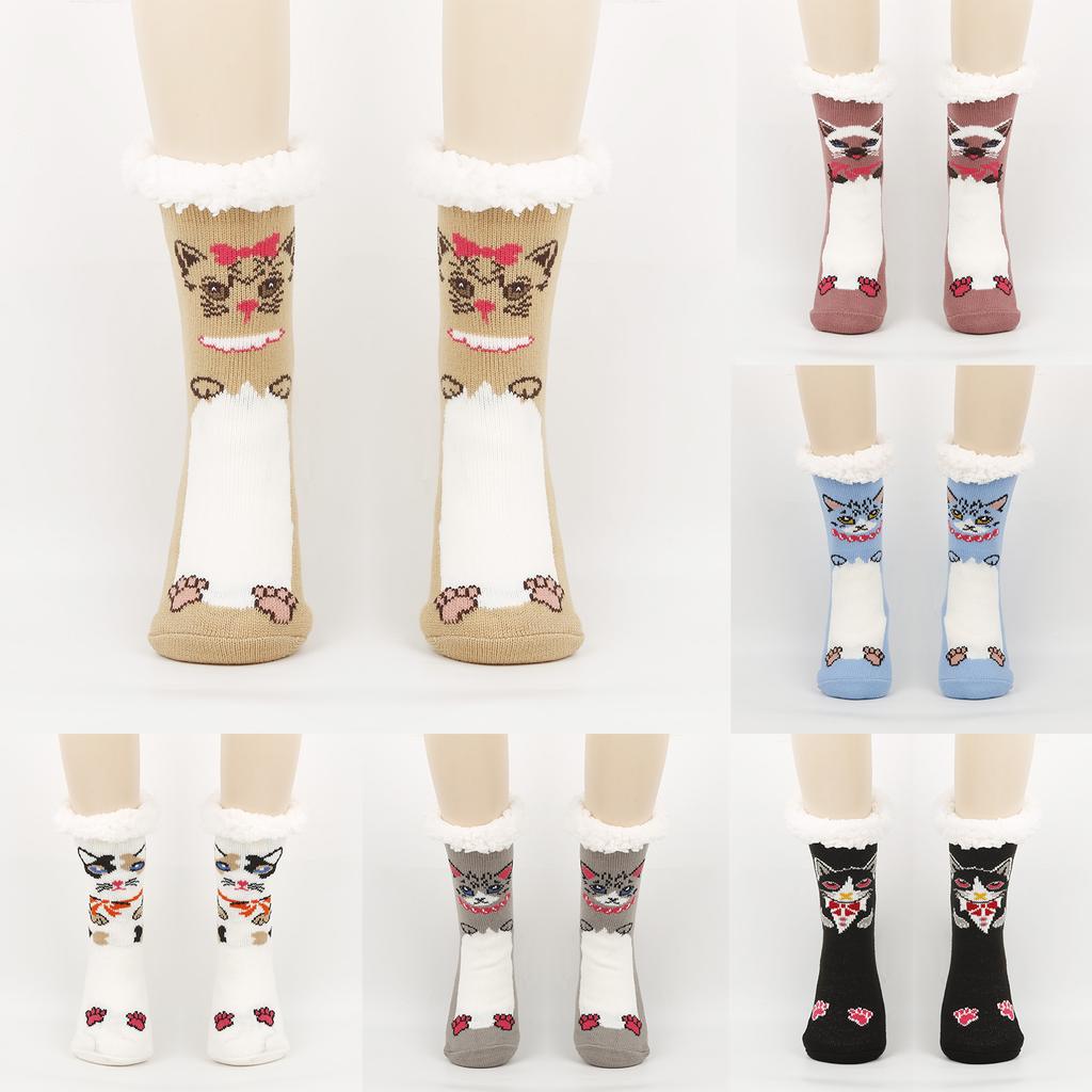 Women's Foot Covering Warm And Velvet Socks Cute Sleep Socks Home Mid Tube Floor Socks