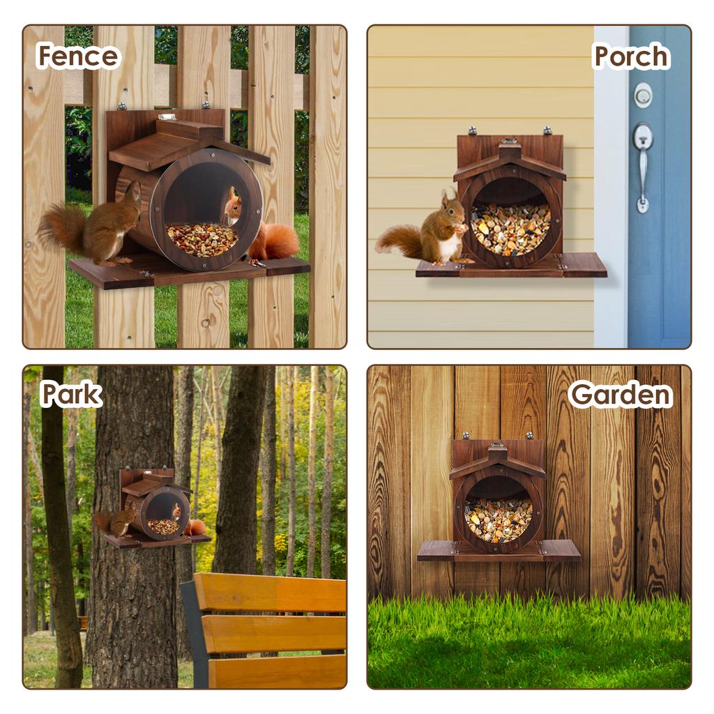 Деревянная кормушка для белок, настенная, с большим отверстием, домик для кормления бурундуков с прозрачным окном для украшения двора, сада на открытом воздухе