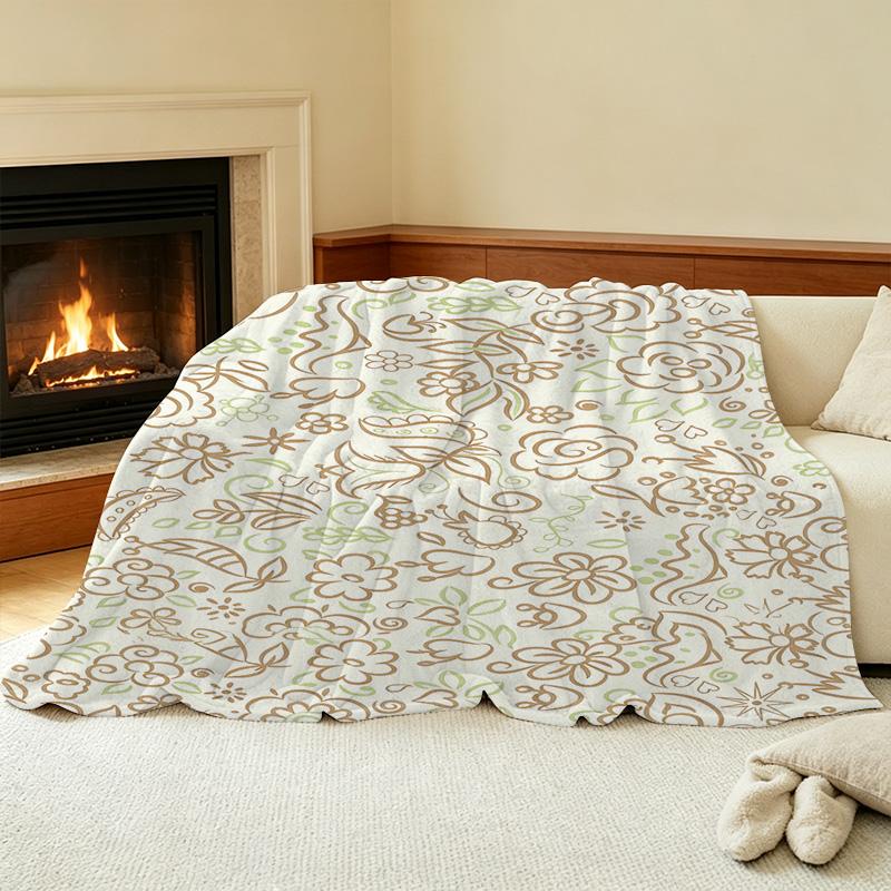 All Season Floral Flannel Blanket - Extra Thick & Warm, Soft Skin-friendly Single, Ideal for Home, Guest Room, Christmas & Halloween Decor