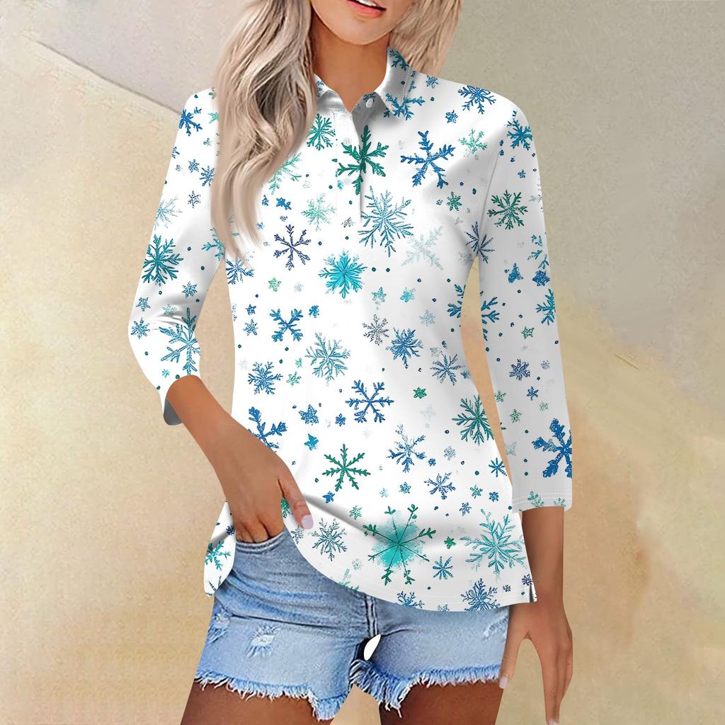 Женская модная повседневная рубашка с отворотом и рукавом 3/4, женские топы на пуговицах