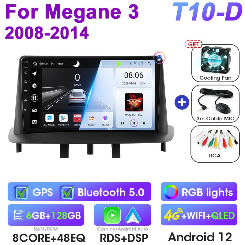 Android 12 Автомобильное радио для Renault Megane 3 Fluence 2008 - 2014 GPS Carplay Auto 2 Din Stereo интеллектуальные системы Smart Autoradio