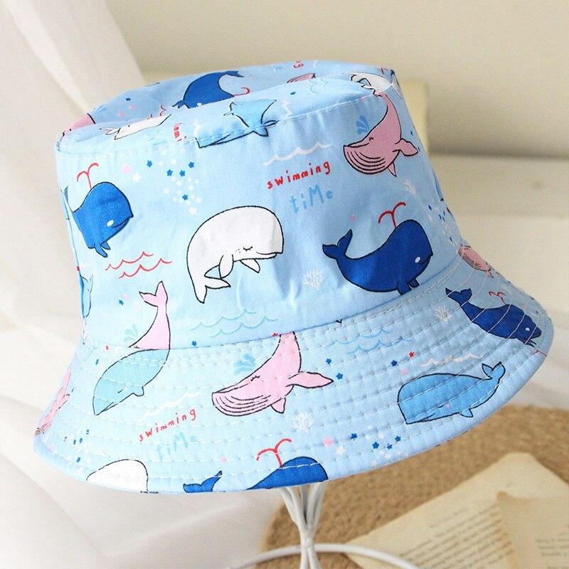 Летние шляпы-ведра для маленьких мальчиков и девочек с мультяшным животным принтом, двусторонние солнцезащитные головные уборы