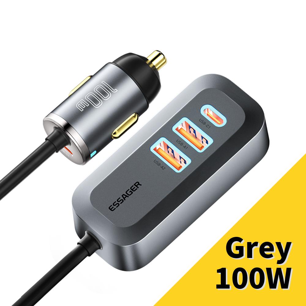 Essager Автомобильное зарядное устройство USB 100 Вт, быстрая зарядка типа C Pd для Iphone 13 12, Xiaomi Samsung, портативное зарядное устройство USB для телефона, быстрая зарядка