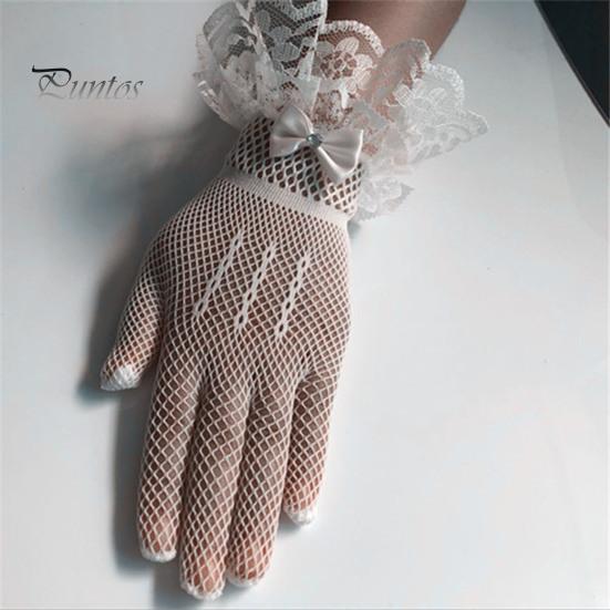 1 пара женских выпускных перчаток, прозрачные кружевные банты, стразы, декор, ажурная сетка, оборки, тонкие, с полным пальцем, для выступлений, невесты, свадебные перчатки