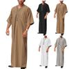 Men Muslim Islamic Kaftan Arab Vintage Middle Sleeve Thobe Robe Loose Dubai Saudi Long Top
