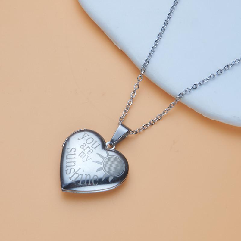 Stainless Steel Silver & Gold Women's Heart Photo Frame Locket Necklace