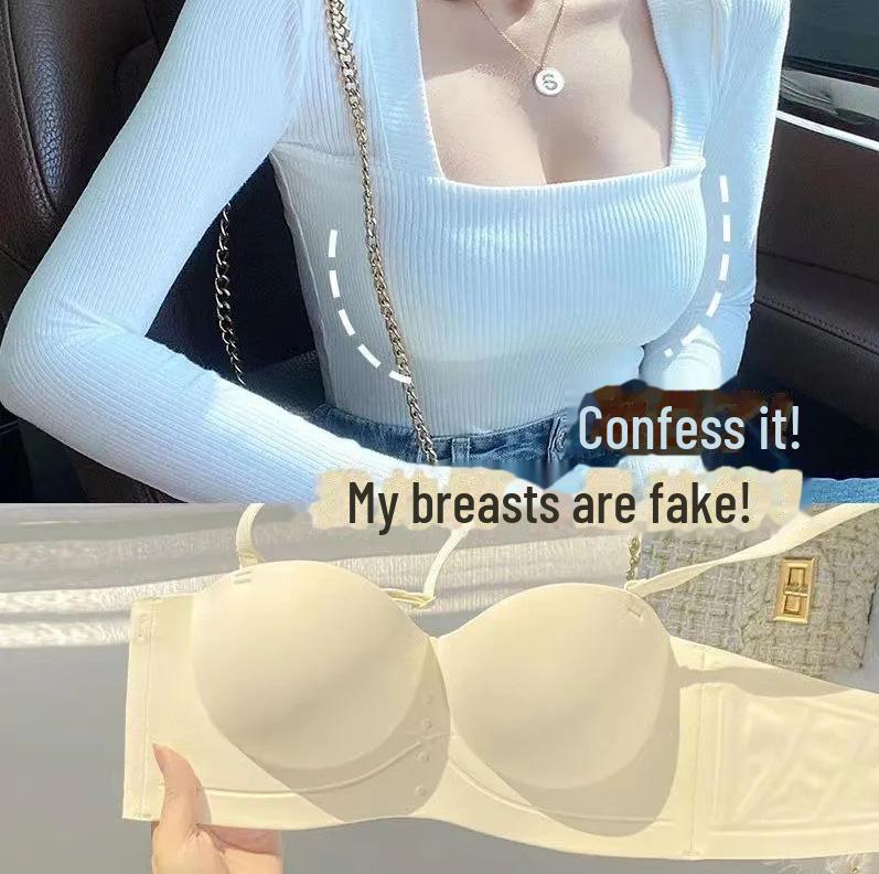 Бесшовный бюстгальтер без бретелек с половинной чашкой для женщин с маленькой грудью - со сборками, без стального кольца, с боковой поддержкой.