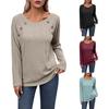Женский осенне-зимний женский топ в рубчик с матовым круглым вырезом и длинными рукавами на пуговицах