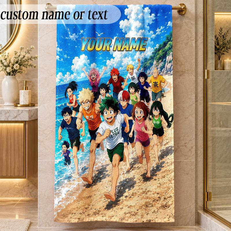 Beach TowelMy Hero Academia Custom Name Text Personalized Soft Towel for Beach Pool Indoor Home Decor Gift