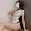 Sexy black edge cheongsam uniform seduction silk satin erotic underwear sexy split ends tight tits show