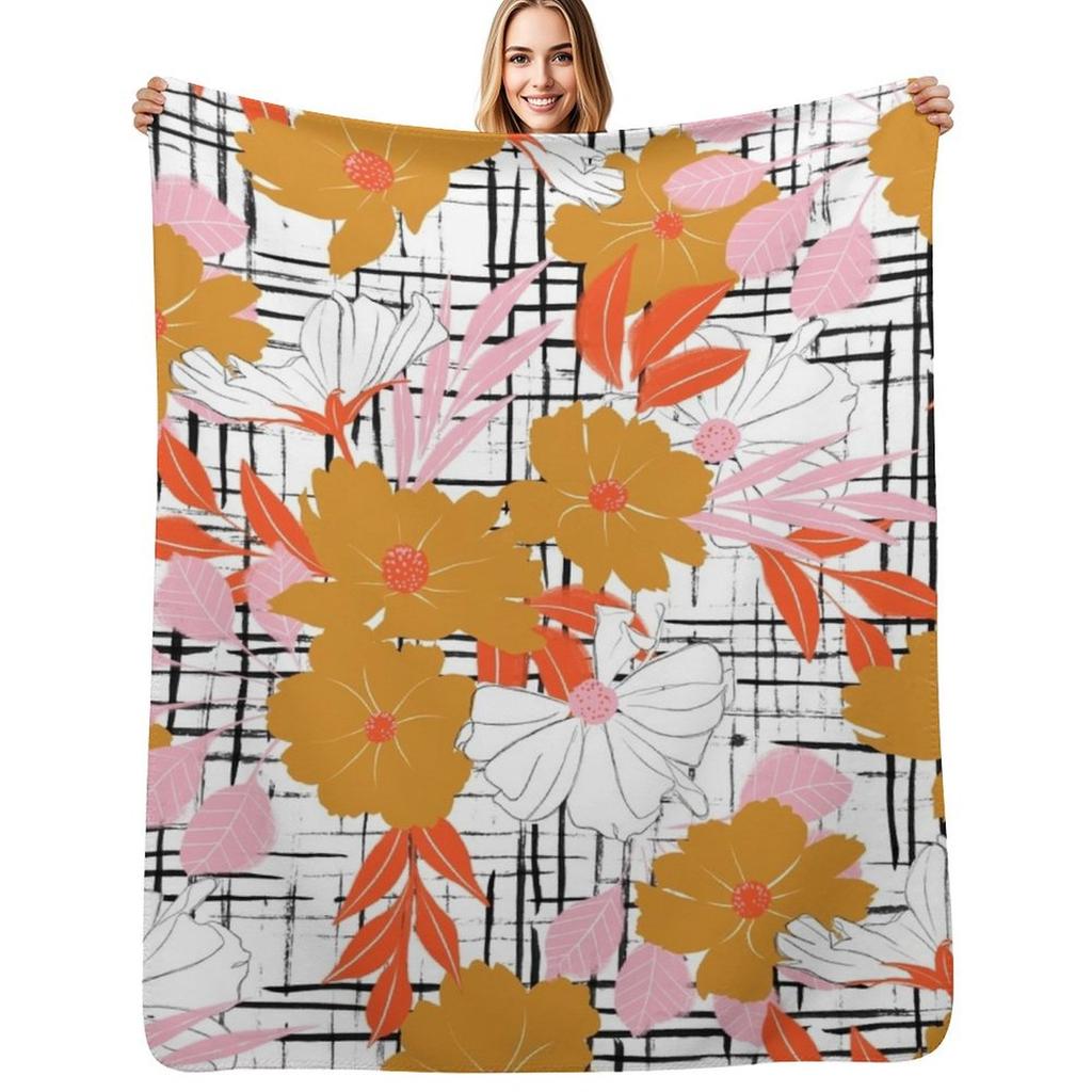 Floral Gingham Throw Blanket Machine Washable Soft Warm Blanket