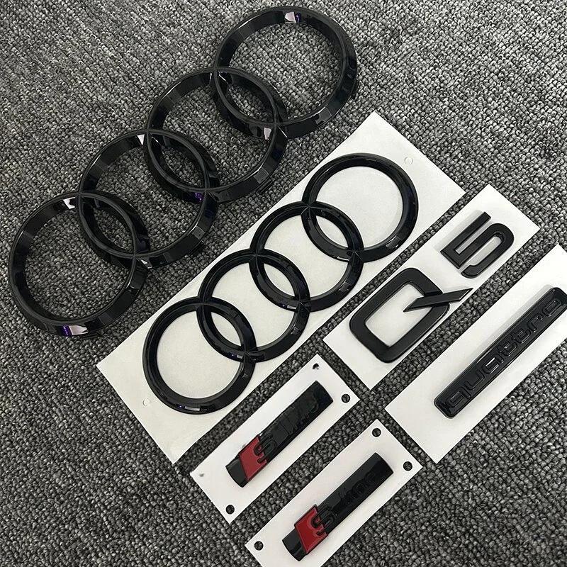6PCS/set Auto Accessories For 4GUFH Q5 2014-2019 Sline Car Logo 4 Ring Front Grille Badge Rear Luggage Compartment Sticker