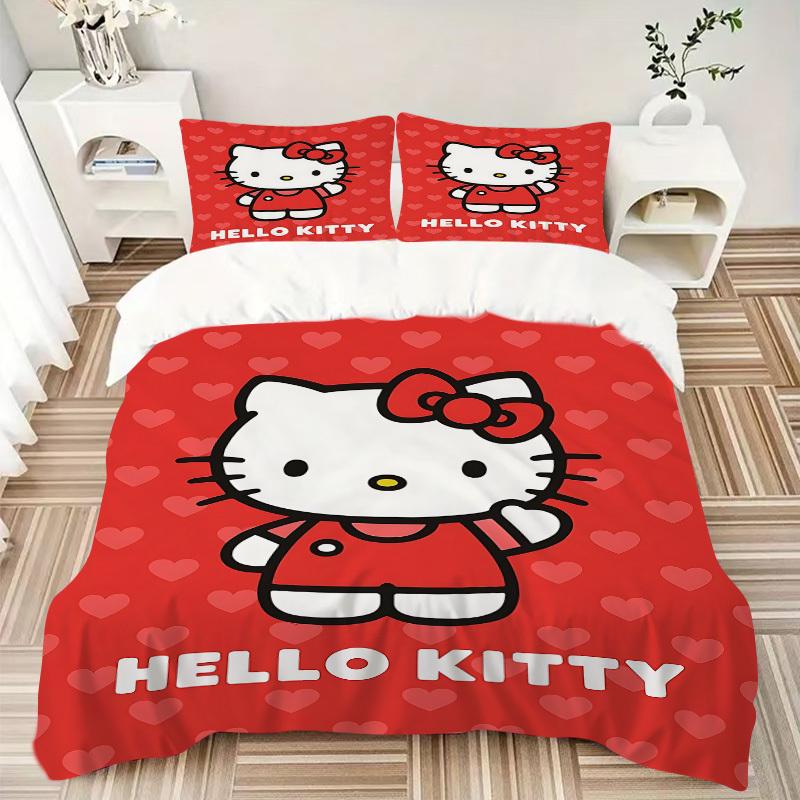 3pcs Hello Kitty Duvet Cover Set, 1 Duvet Cover + 2 Pillowcases (No Insert), High-Definition Print, Home & Dorm Set yy251208031