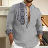Autumn Henley Shirts Ethnic Style 3D Print Tops Blouse Men's Casual Fashion Vintage Stand Collar Long Sleeve Shirt Man Clothing