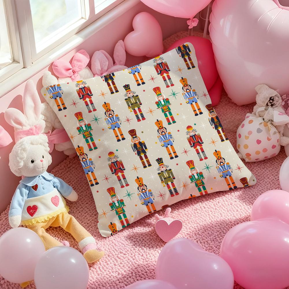 Nordic Nutcracker Soldier Toy Cushion Cover Pattern Printed Pillowcase for Living Room Sofa Cushion Cover & Bedroom Decor