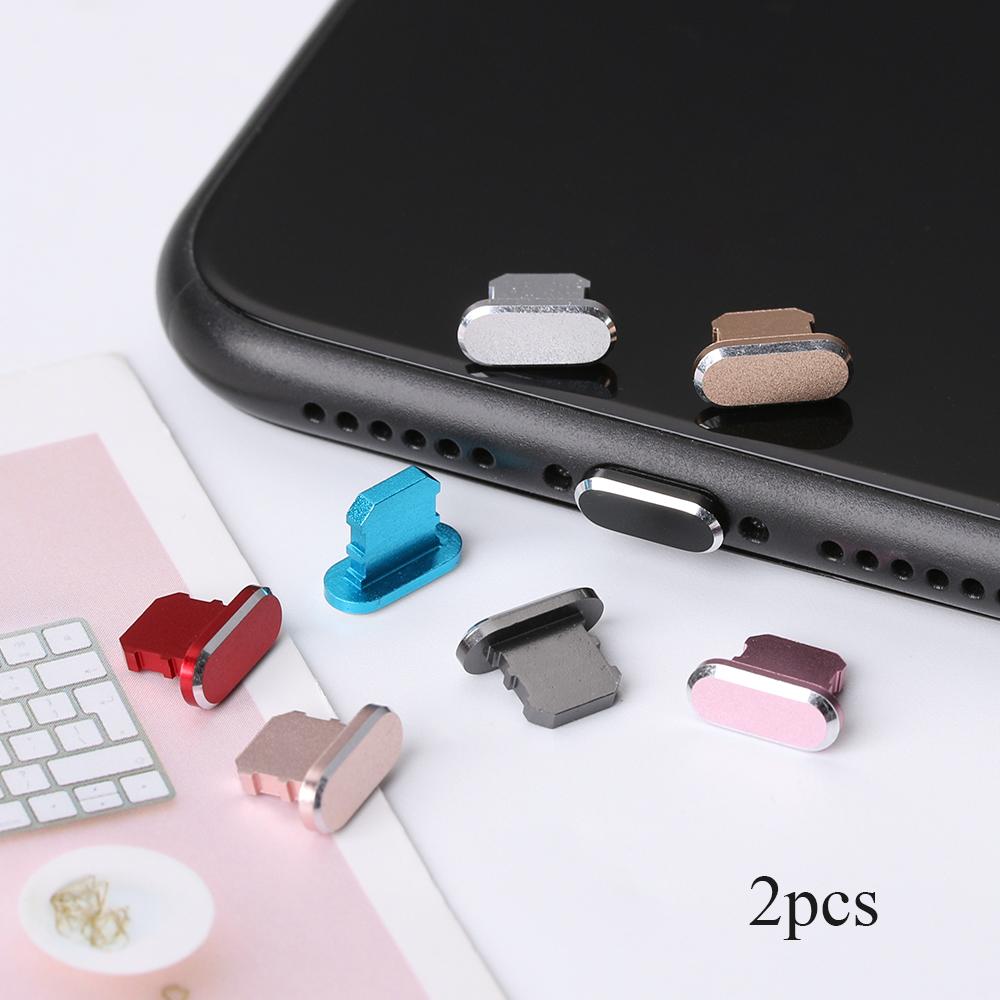 2pcs Portable Aluminium Alloy Phone Accessories Dock Anti Dust Plug Port Cap Metal Stopper