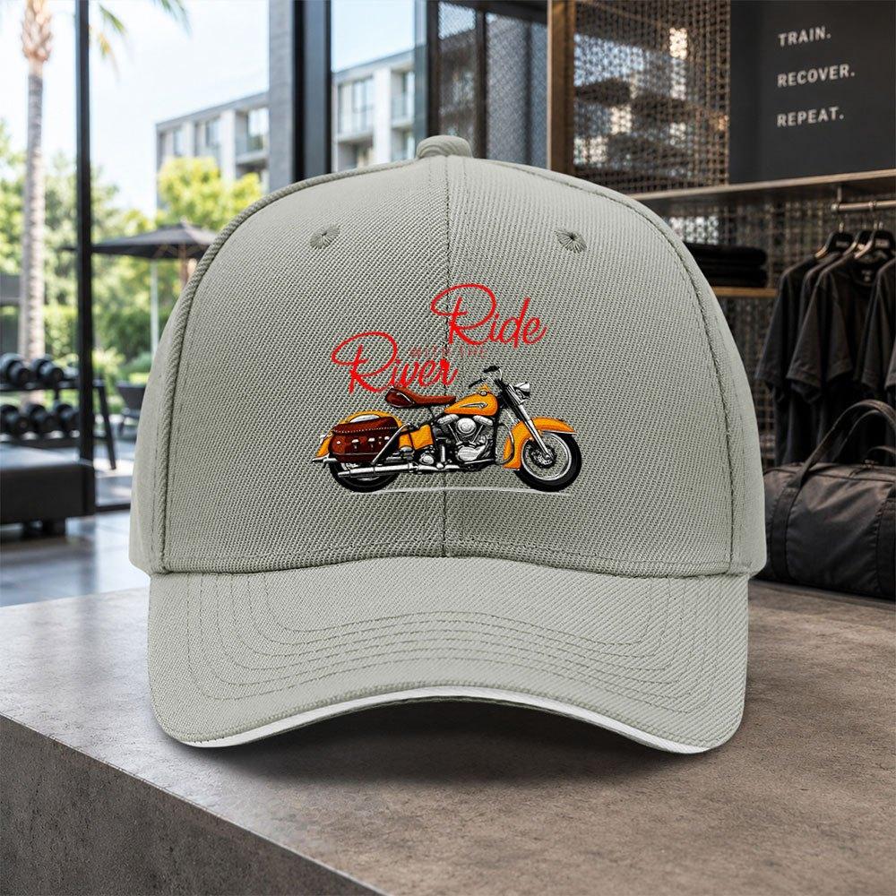 1pc Easy Motorcycle Pattern Mens Sandwich Baseball Cap Unisex Style Easy Lightweight Adjustable Outdoor Duckbill Cap Suitable F