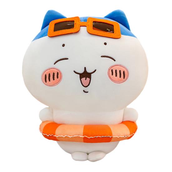 Summer Cat Plush Toy with Sunglasses And Float, Large Soft Pillow Stuffed Animal, Cuddly Beach Doll for Sofa, Gift for Girls