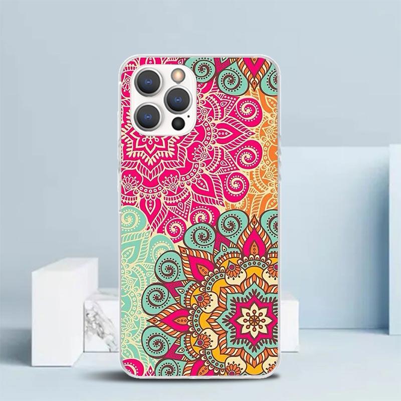 Totem Mandala Colorful Flower Phone Case For IPhone 16 17 Air 16E 15 14 Plus 13 Mini 12 11 Pro Max 7 8 + SE 2020 Soft TPU Back C