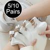 5/10 Pairs Women's Cute Bear Socks Suitable All Seasons Solid Color Trendy Flower Pattern Casual Soft And Comfortable Socks