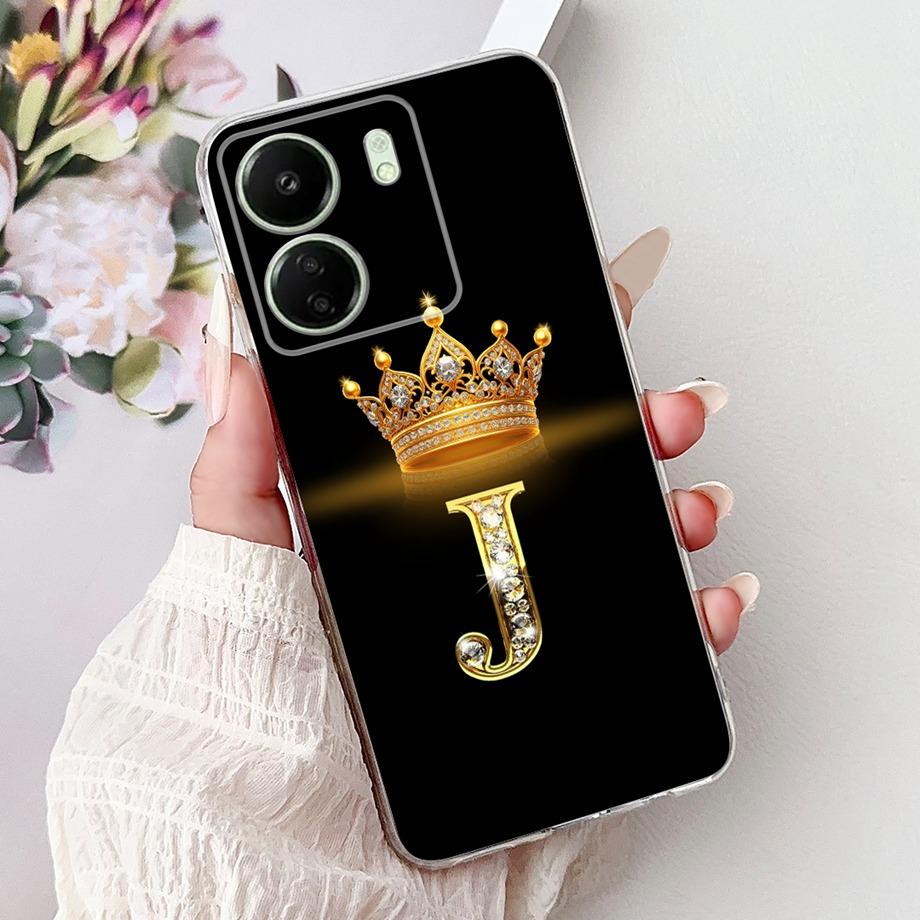 For Xiaomi Redmi 13 13C 4G 5G Soft Silicone Phone Case Crown Letters Initials Cover For Redmi13c 13 C Realme13 Clear Back Cover