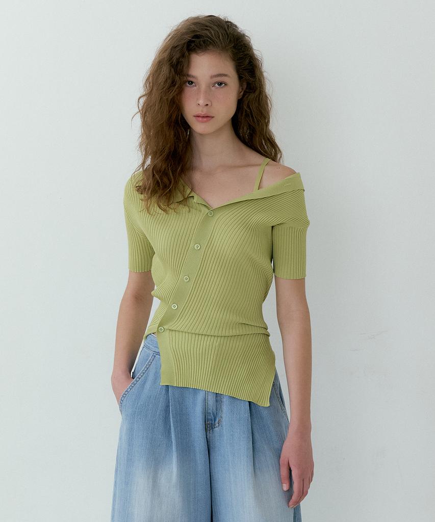 LUCIR ZU Diagonal Collar Knit (Green)
