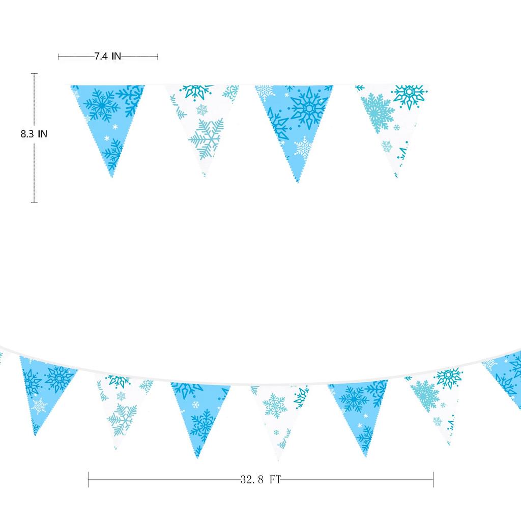 PinkBlume Winter Blue and White Snowflake Triangle Flag Fabric Garland Banner Party Decoration, Approximately 10m Long, Light Blue and White