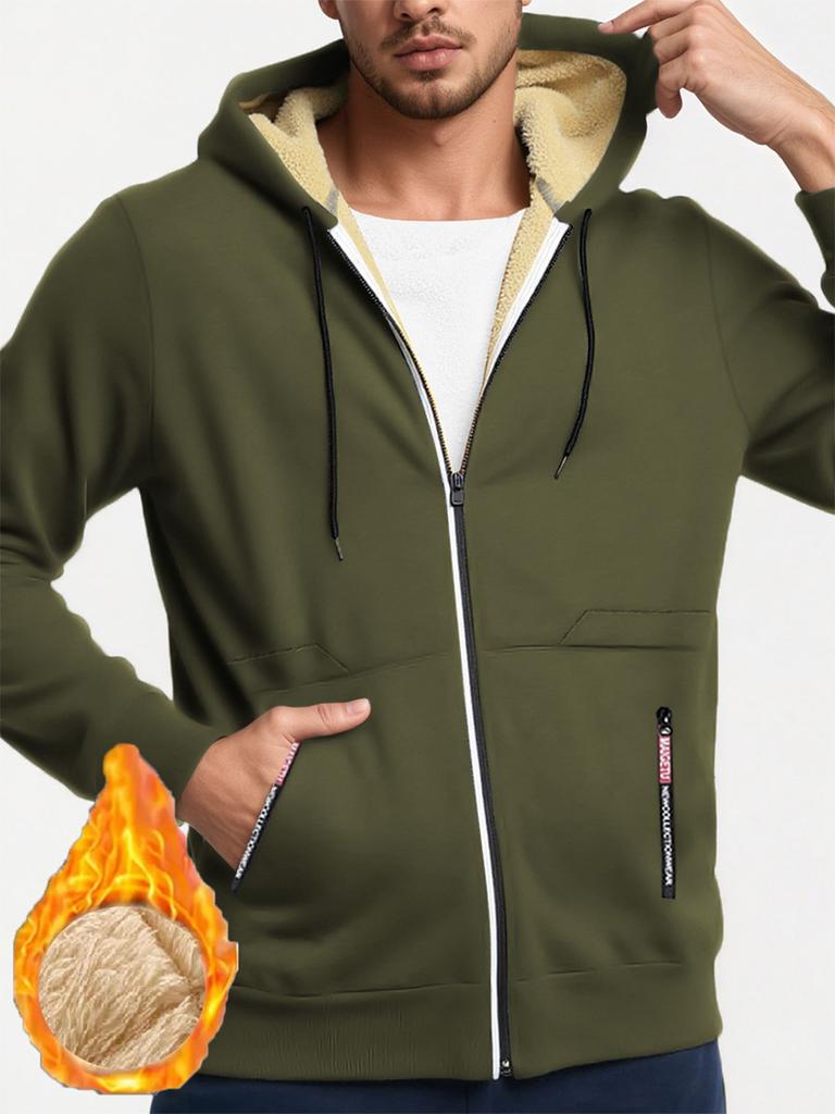 Осень Новая Мужская Повседневная Флисовая Толстовка с Капюшоном на Молнии Однотонная Теплая Спортивная Одежда Мужская Модная Верхняя Одежда