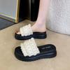 Xiaoxiangfeng Women's Shoes Pearl Slippers Women's Summer Wear 2025 New Flat Casual Internet Celebrity One-word Thick-soled Sandals